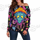 Alien Magic Mushrooms Psychedelic SED-0872 Off Shoulder Sweaters