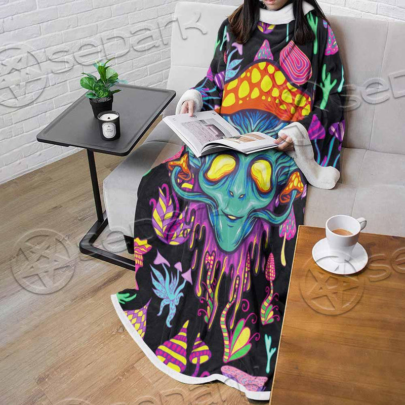 Alien Magic Mushrooms Psychedelic SED-0872 Sleeved Blanket