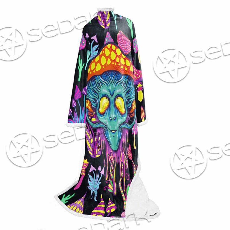 Alien Magic Mushrooms Psychedelic SED-0872 Sleeved Blanket