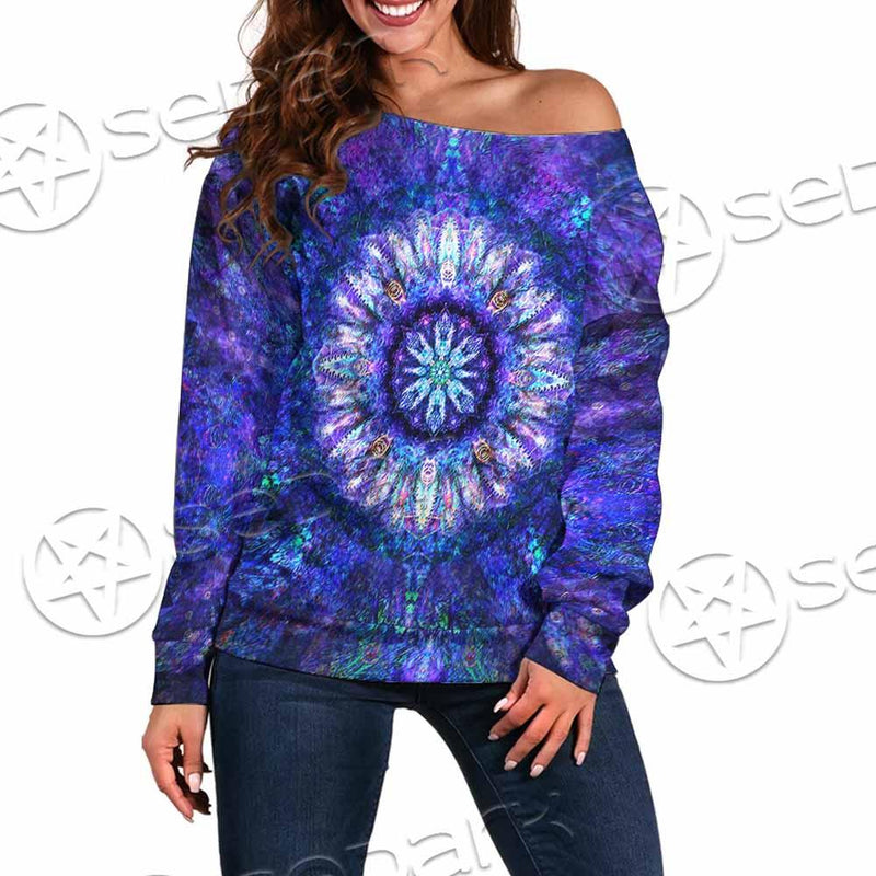 Psychedelic Blue Love SED-0876 Off Shoulder Sweaters