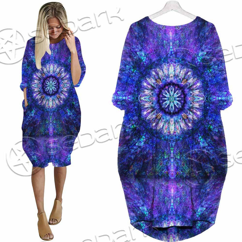 Psychedelic Blue Love SED-0876 Batwing Pocket Dress