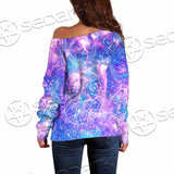 Psychedelic Seamless Magic Mushrooms Over Sacred Geometry SED-0877 Off Shoulder Sweaters