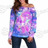 Psychedelic Seamless Magic Mushrooms Over Sacred Geometry SED-0877 Off Shoulder Sweaters