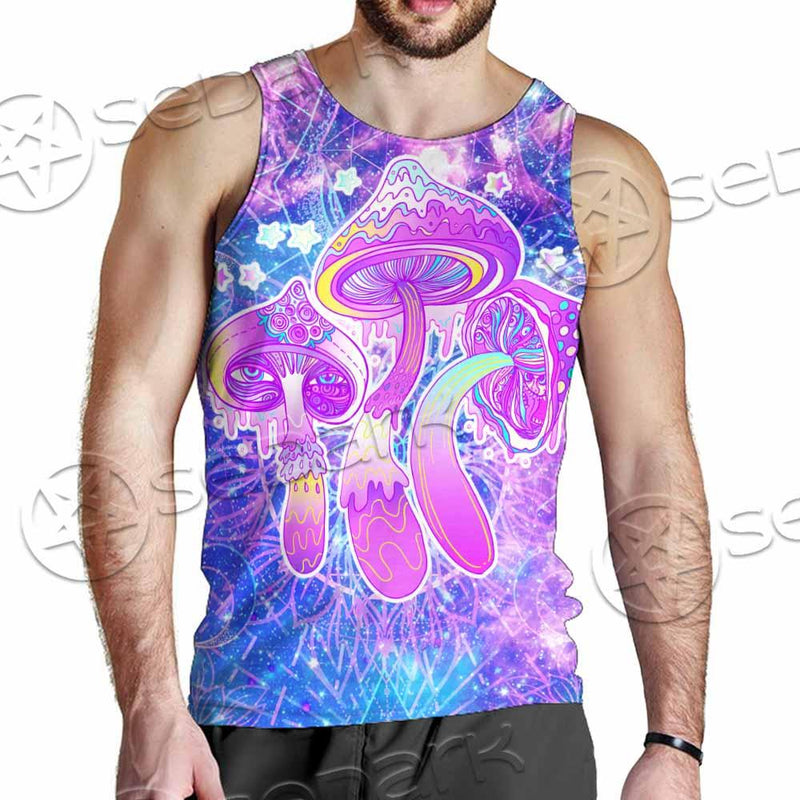 Psychedelic Seamless Magic Mushrooms Over Sacred Geometry SED-0877 Men Tank-tops