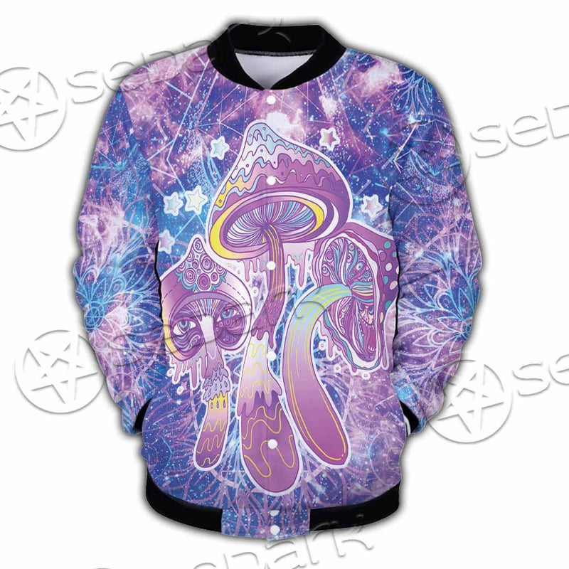 Psychedelic Seamless Magic Mushrooms Over Sacred Geometry SED-0877 Button Jacket