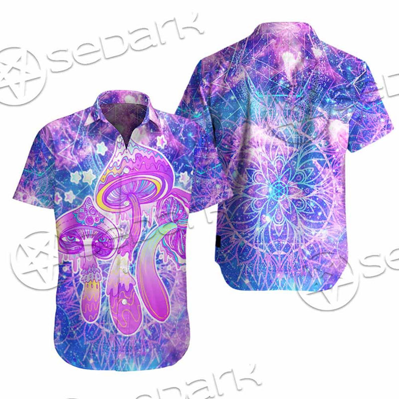 Psychedelic Seamless Magic Mushrooms Over Sacred Geometry SED-0877 Shirt Allover