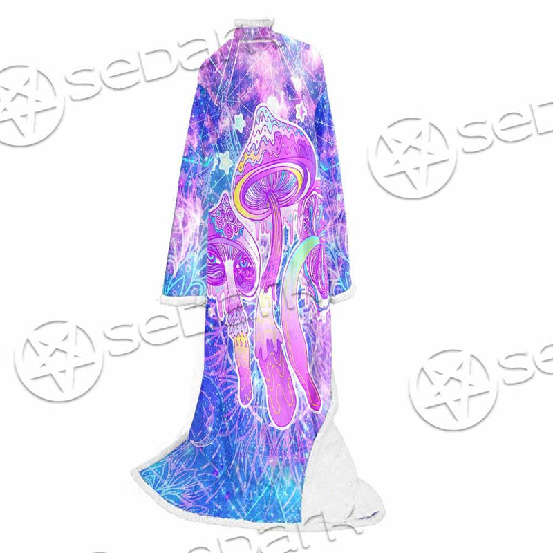 Psychedelic Seamless Magic Mushrooms Over Sacred Geometry SED-0877 Sleeved Blanket
