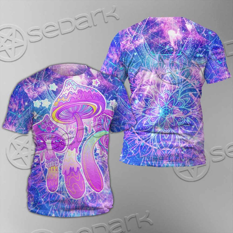 Psychedelic Seamless Magic Mushrooms Over Sacred Geometry SED-0877 Unisex T-shirt