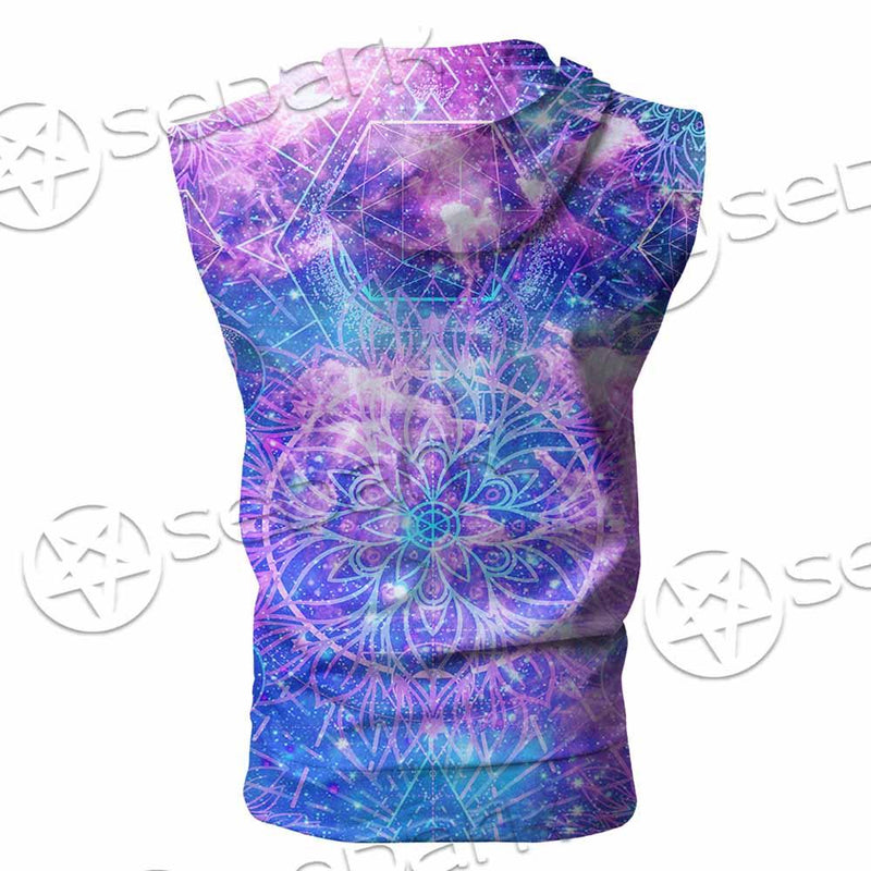 Psychedelic Seamless Magic Mushrooms Over Sacred Geometry SED-0877 Zip Sleeveless Hoodie