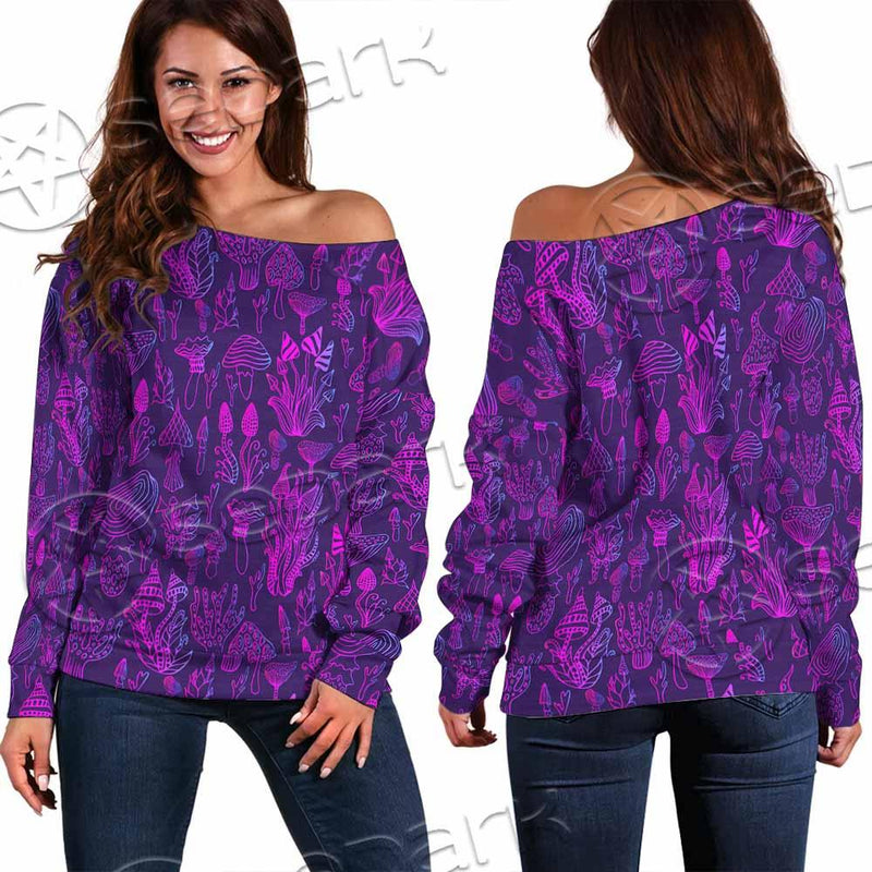 Psychedelic Mushrooms SED-0879 Off Shoulder Sweaters
