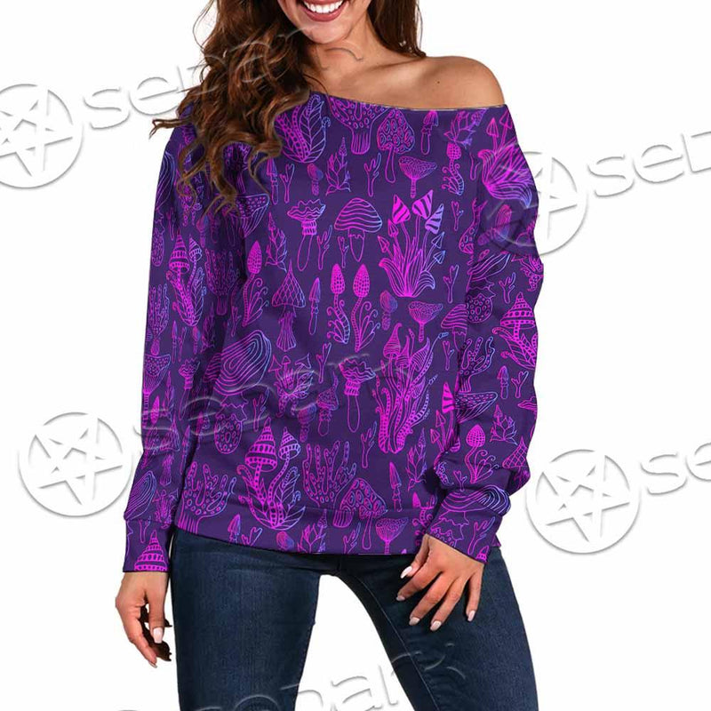 Psychedelic Mushrooms SED-0879 Off Shoulder Sweaters