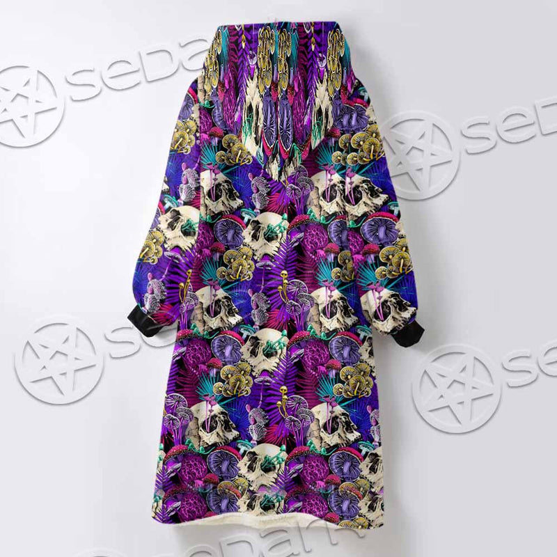 Psychedelic Mushrooms And Skulls SED-0881 Oversized Sherpa Blanket Hoodie