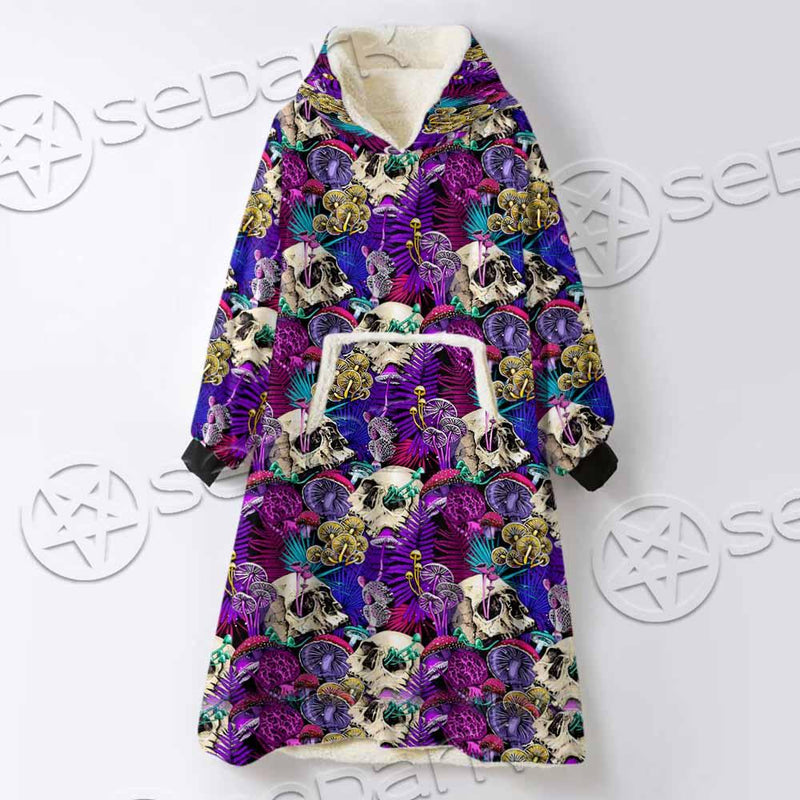 Psychedelic Mushrooms And Skulls SED-0881 Oversized Sherpa Blanket Hoodie