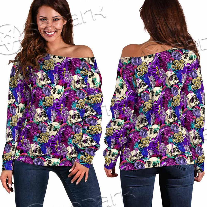 Psychedelic Mushrooms And Skulls SED-0881 Off Shoulder Sweaters