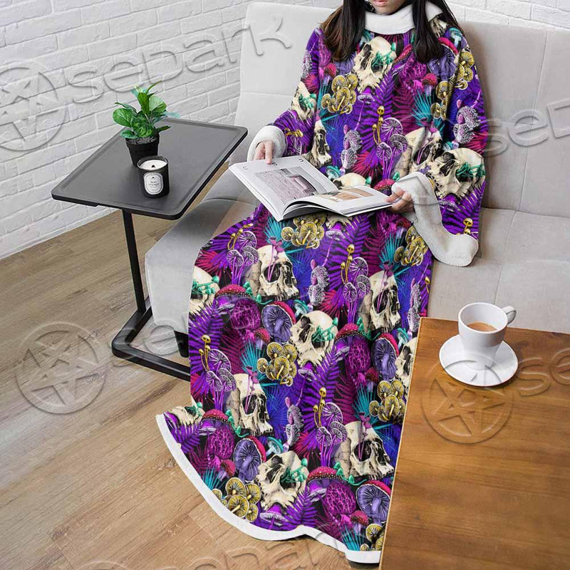 Psychedelic Mushrooms And Skulls SED-0881 Sleeved Blanket