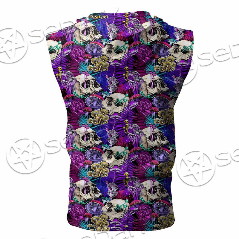 Psychedelic Mushrooms And Skulls SED-0881 Zip Sleeveless Hoodie