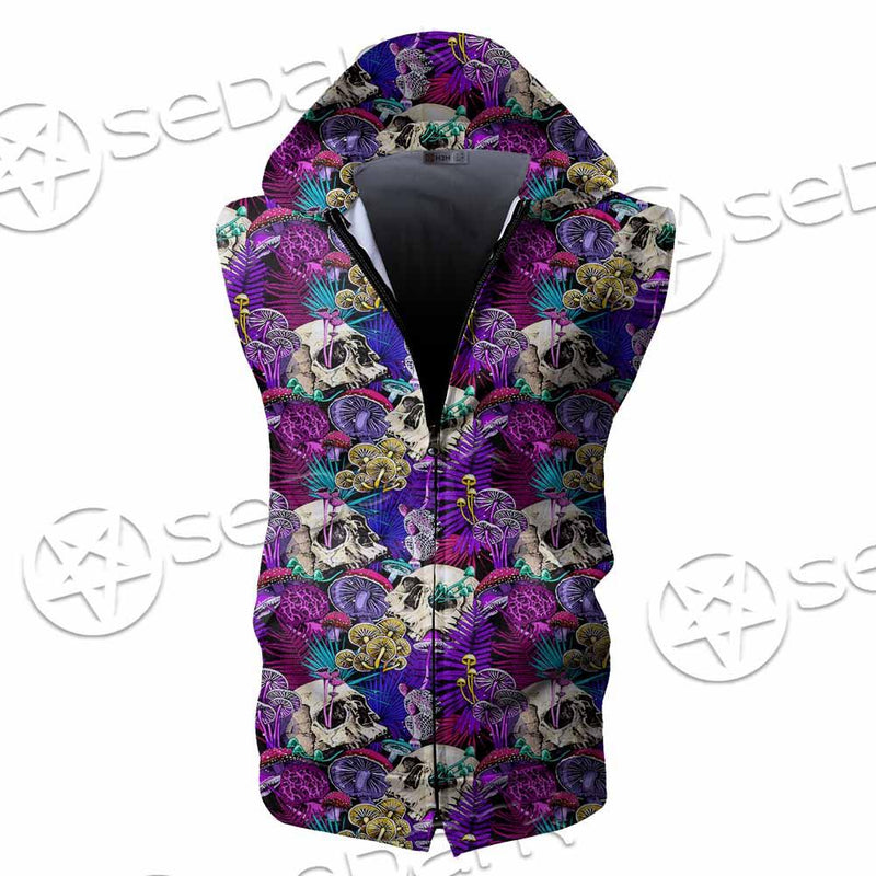 Psychedelic Mushrooms And Skulls SED-0881 Zip Sleeveless Hoodie