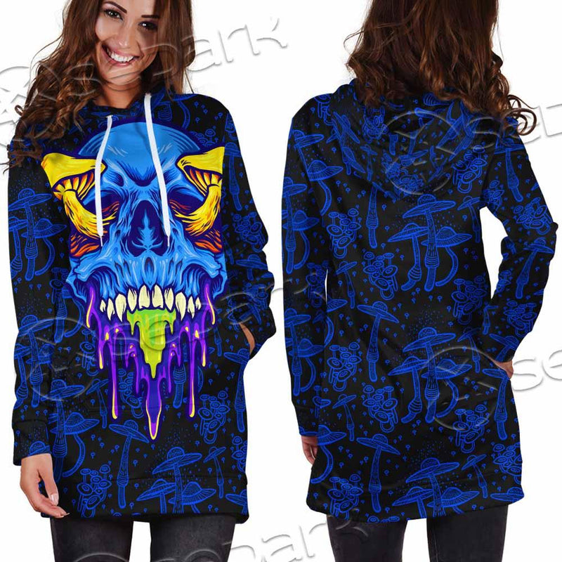 Psychedelic Blue Glowing Mushrooms SED-0882 Hoodie Dress