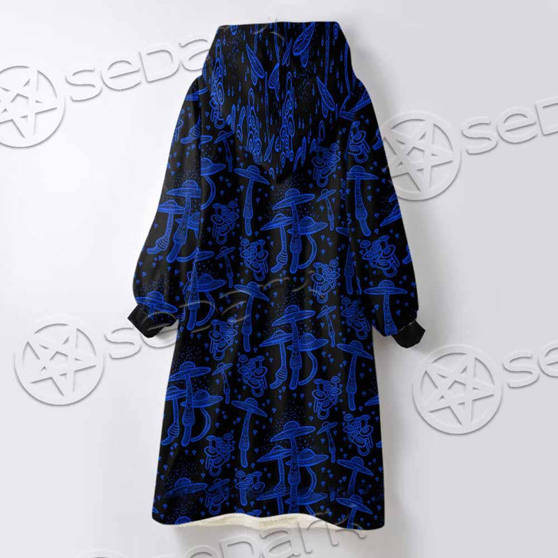 Psychedelic Blue Glowing Mushrooms SED-0882 Oversized Sherpa Blanket Hoodie