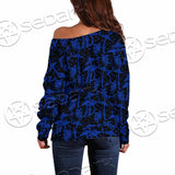 Psychedelic Blue Glowing Mushrooms SED-0882 Off Shoulder Sweaters