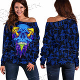 Psychedelic Blue Glowing Mushrooms SED-0882 Off Shoulder Sweaters