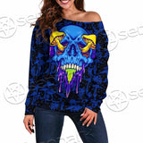 Psychedelic Blue Glowing Mushrooms SED-0882 Off Shoulder Sweaters