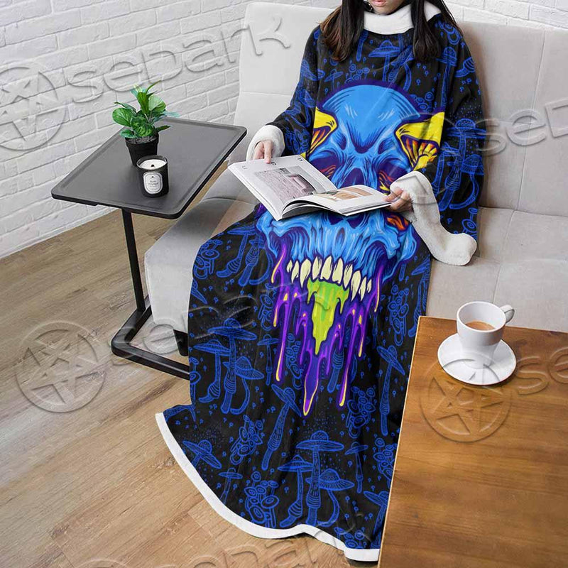 Psychedelic Blue Glowing Mushrooms SED-0882 Sleeved Blanket