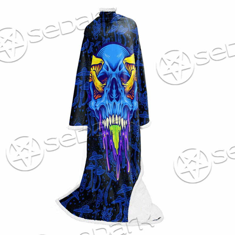 Psychedelic Blue Glowing Mushrooms SED-0882 Sleeved Blanket