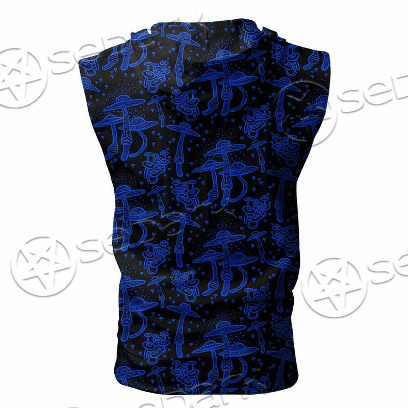 Psychedelic Blue Glowing Mushrooms SED-0882 Zip Sleeveless Hoodie