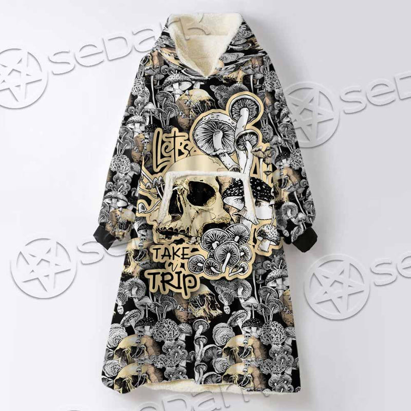 Magic Psychedelic Mushrooms And Skulls SED-0883 Oversized Sherpa Blanket Hoodie