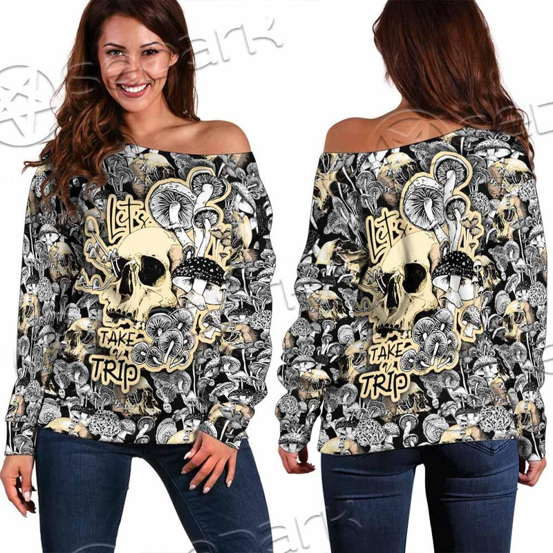 Magic Psychedelic Mushrooms And Skulls SED-0883 Off Shoulder Sweaters