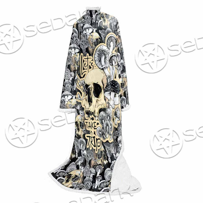 Magic Psychedelic Mushrooms And Skulls SED-0883 Sleeved Blanket