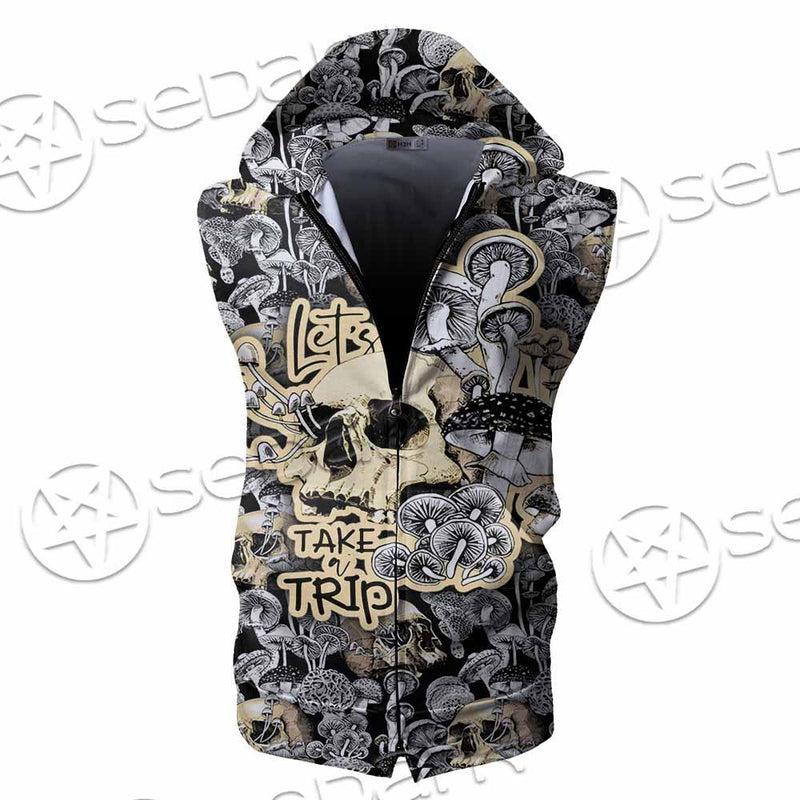 Magic Psychedelic Mushrooms And Skulls SED-0883 Zip Sleeveless Hoodie