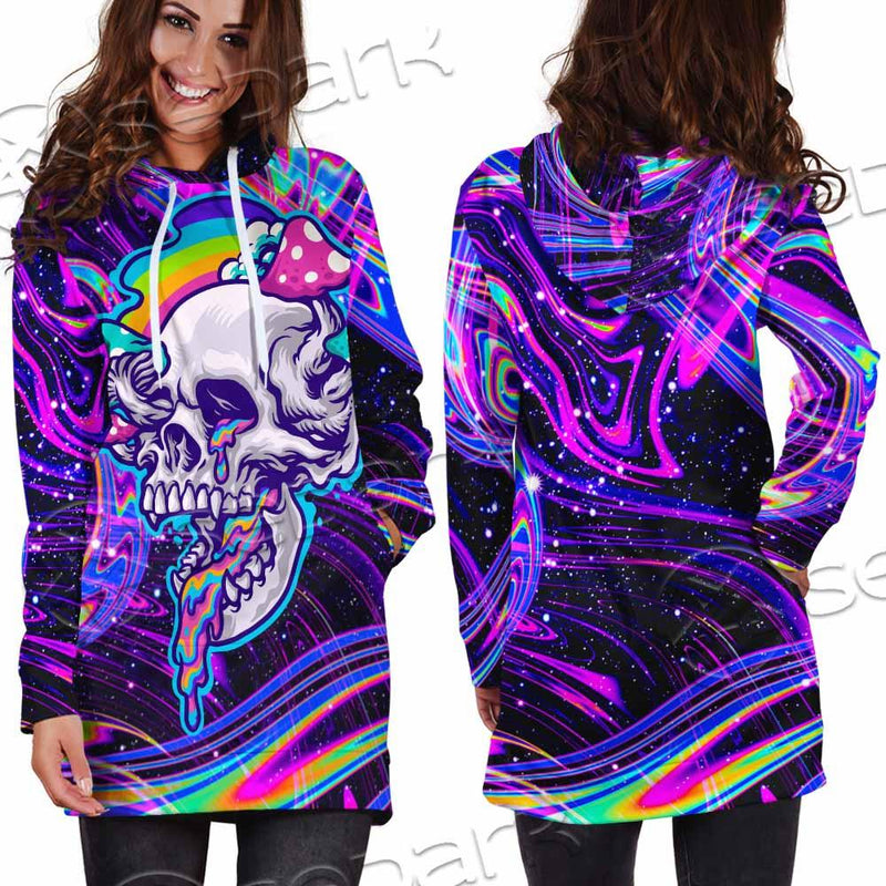 Magic Mushroom And Trippy Vomit Skull SED-0884 Hoodie Dress