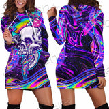 Magic Mushroom And Trippy Vomit Skull SED-0884 Hoodie Dress