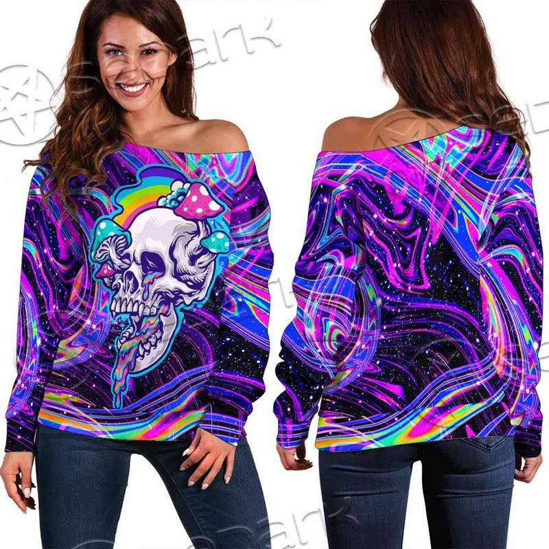 Magic Mushroom And Trippy Vomit Skull SED-0884 Off Shoulder Sweaters