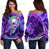 Magic Mushroom And Trippy Vomit Skull SED-0884 Off Shoulder Sweaters