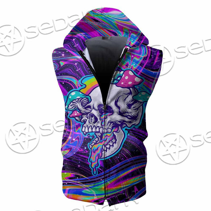 Magic Mushroom And Trippy Vomit Skull SED-0884 Zip Sleeveless Hoodie
