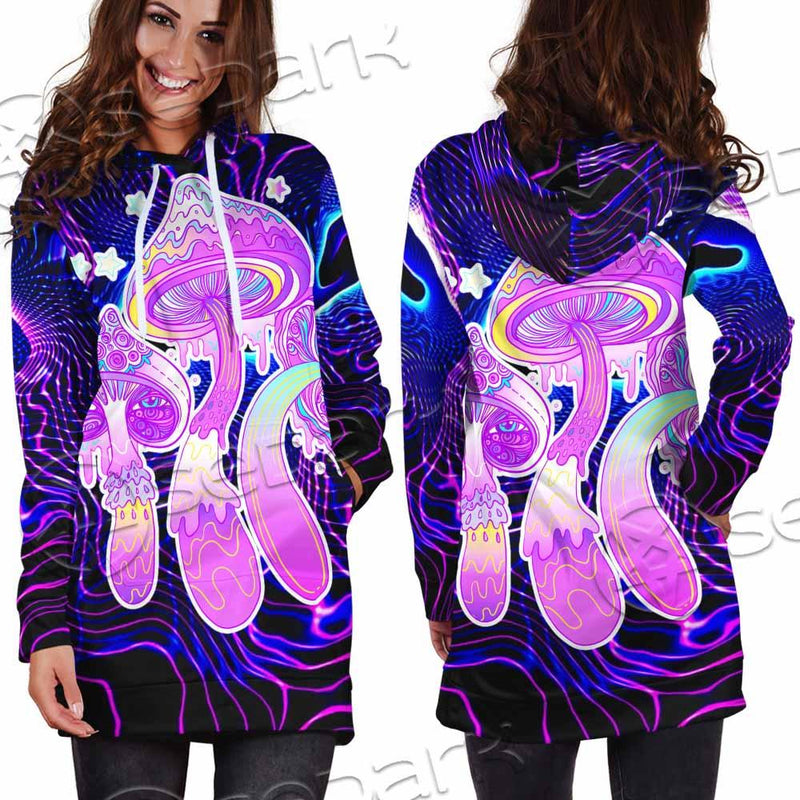 Magic Mushrooms Over Sacred Geometry SED-0885 Hoodie Dress