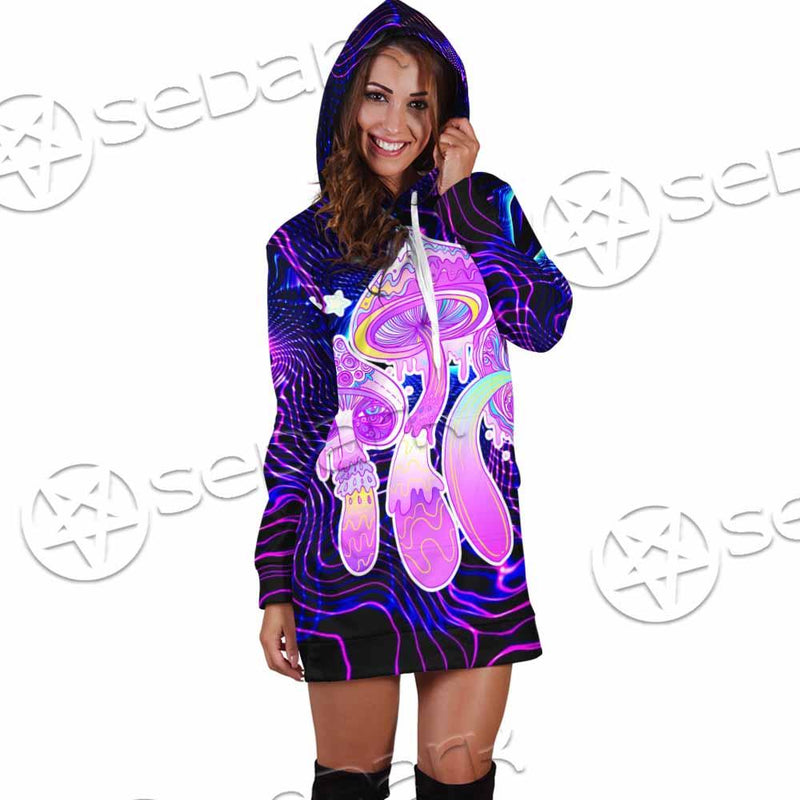 Magic Mushrooms Over Sacred Geometry SED-0885 Hoodie Dress