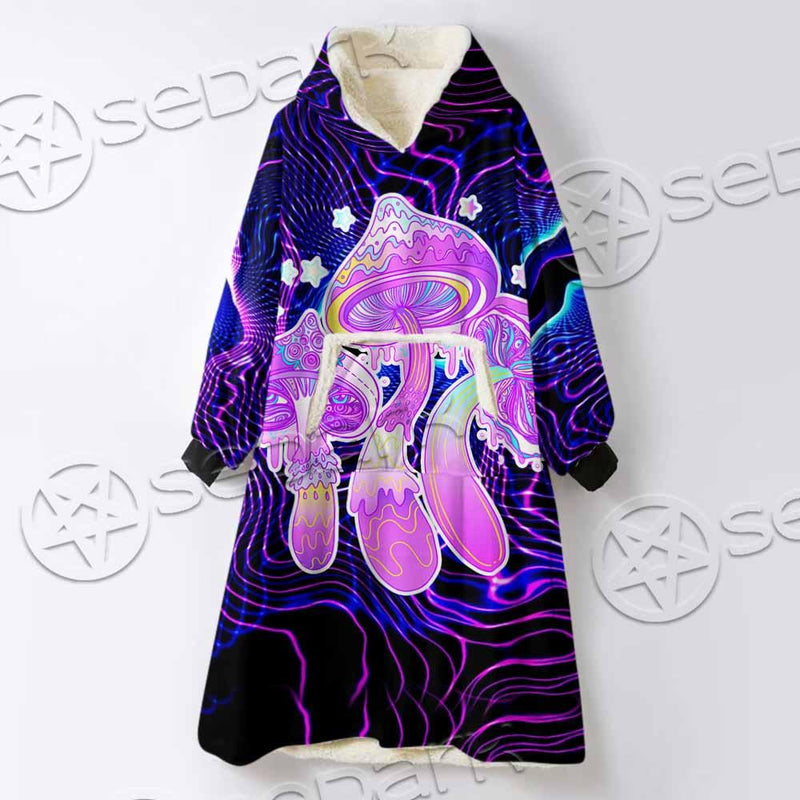Magic Mushrooms Over Sacred Geometry SED-0885 Oversized Sherpa Blanket Hoodie