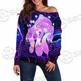 Magic Mushrooms Over Sacred Geometry SED-0885 Off Shoulder Sweaters