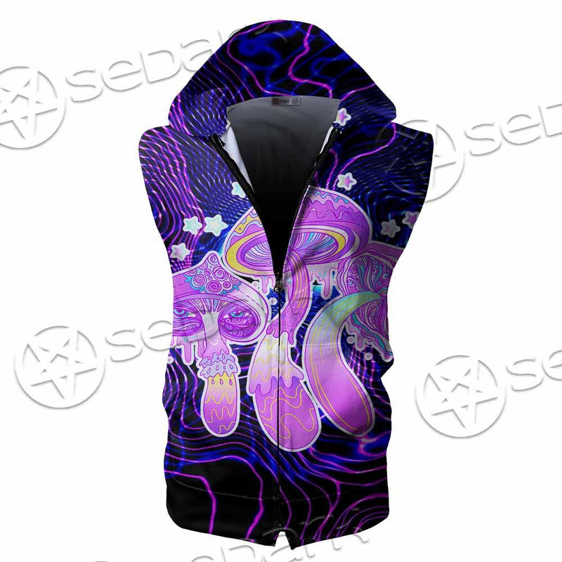 Magic Mushrooms Over Sacred Geometry SED-0885 Zip Sleeveless Hoodie