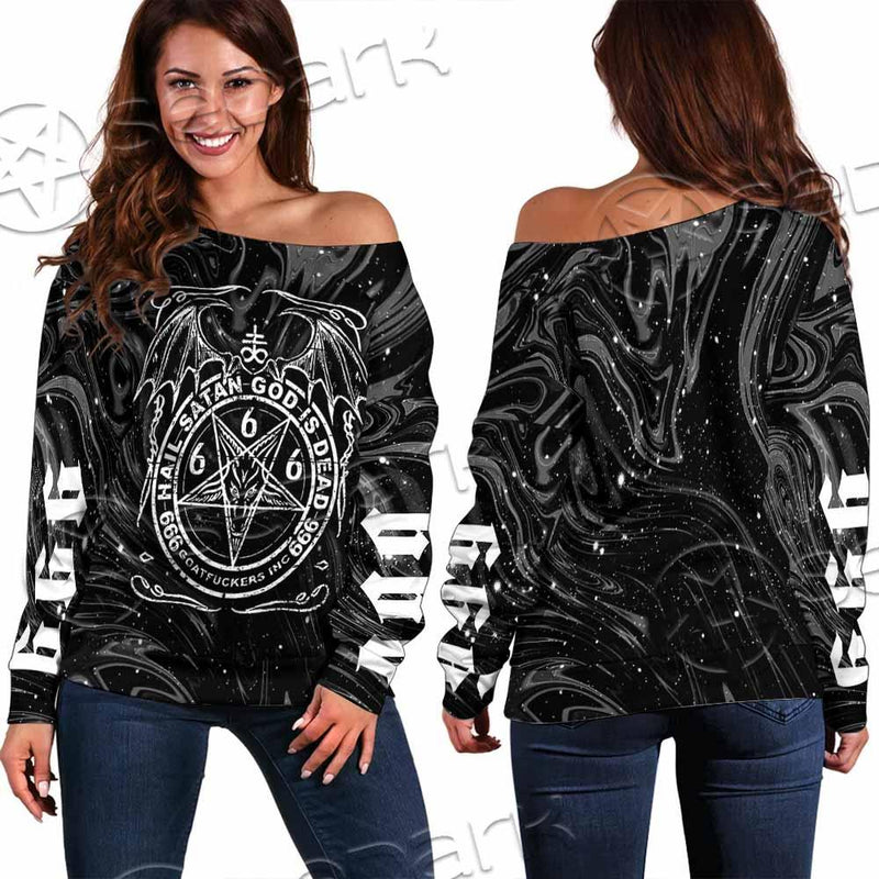 Hail Satan God Is Dead SED-0911 Off Shoulder Sweaters