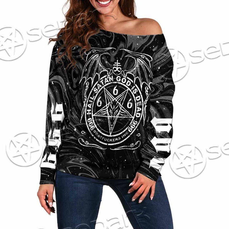Hail Satan God Is Dead SED-0911 Off Shoulder Sweaters