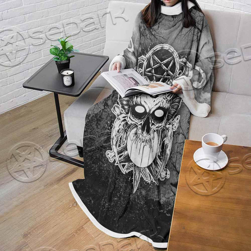 Skull Crossbones 666 SED-0912 Sleeved Blanket