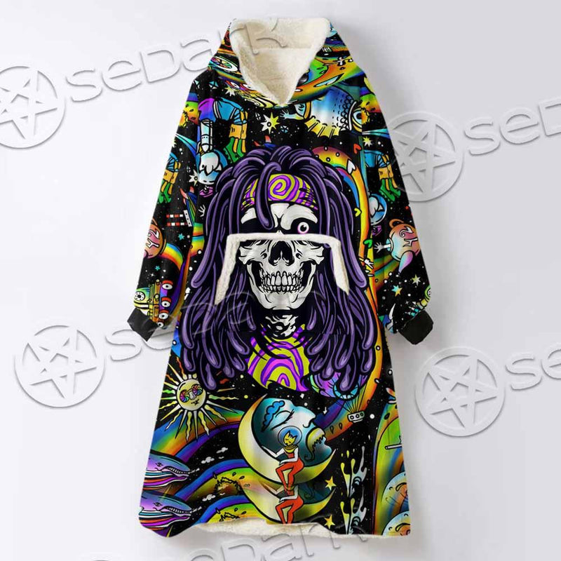 Psychedelic Skull Rasta Character SED-0915 Oversized Sherpa Blanket Hoodie