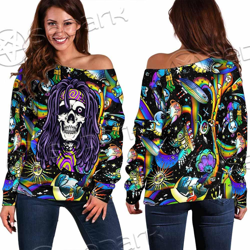 Psychedelic Skull Rasta Character SED-0915 Off Shoulder Sweaters