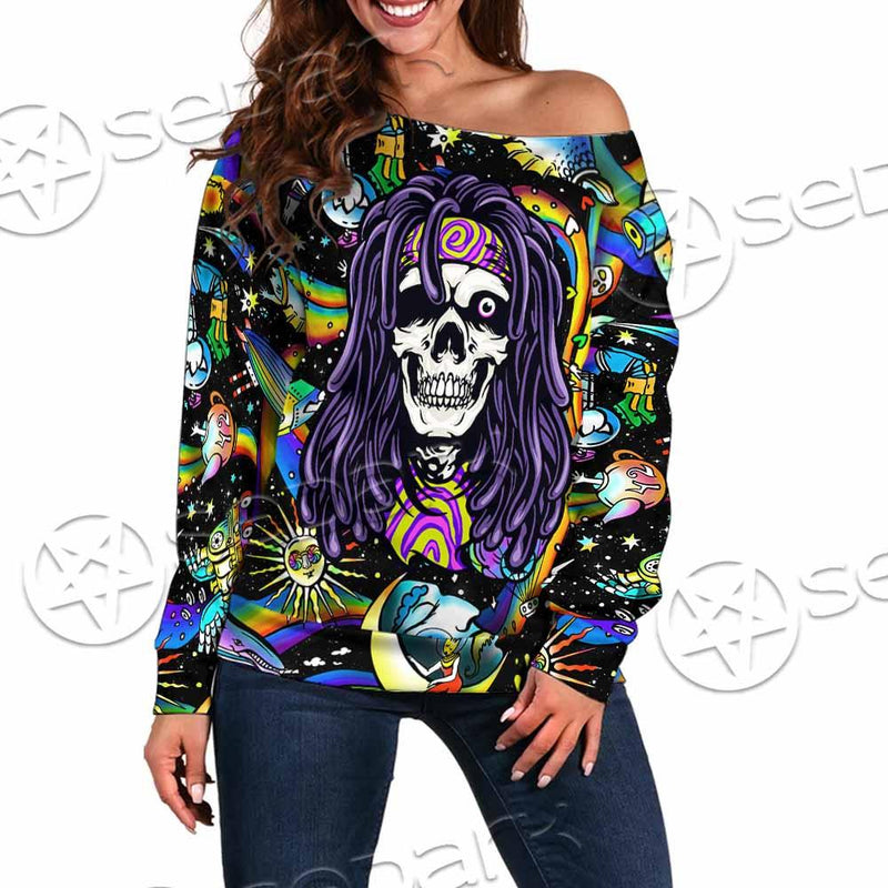 Psychedelic Skull Rasta Character SED-0915 Off Shoulder Sweaters