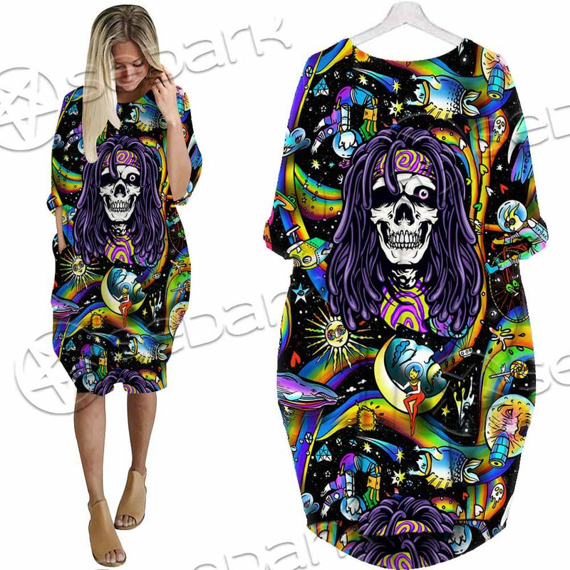 Psychedelic Skull Rasta Character SED-0915 Batwing Pocket Dress